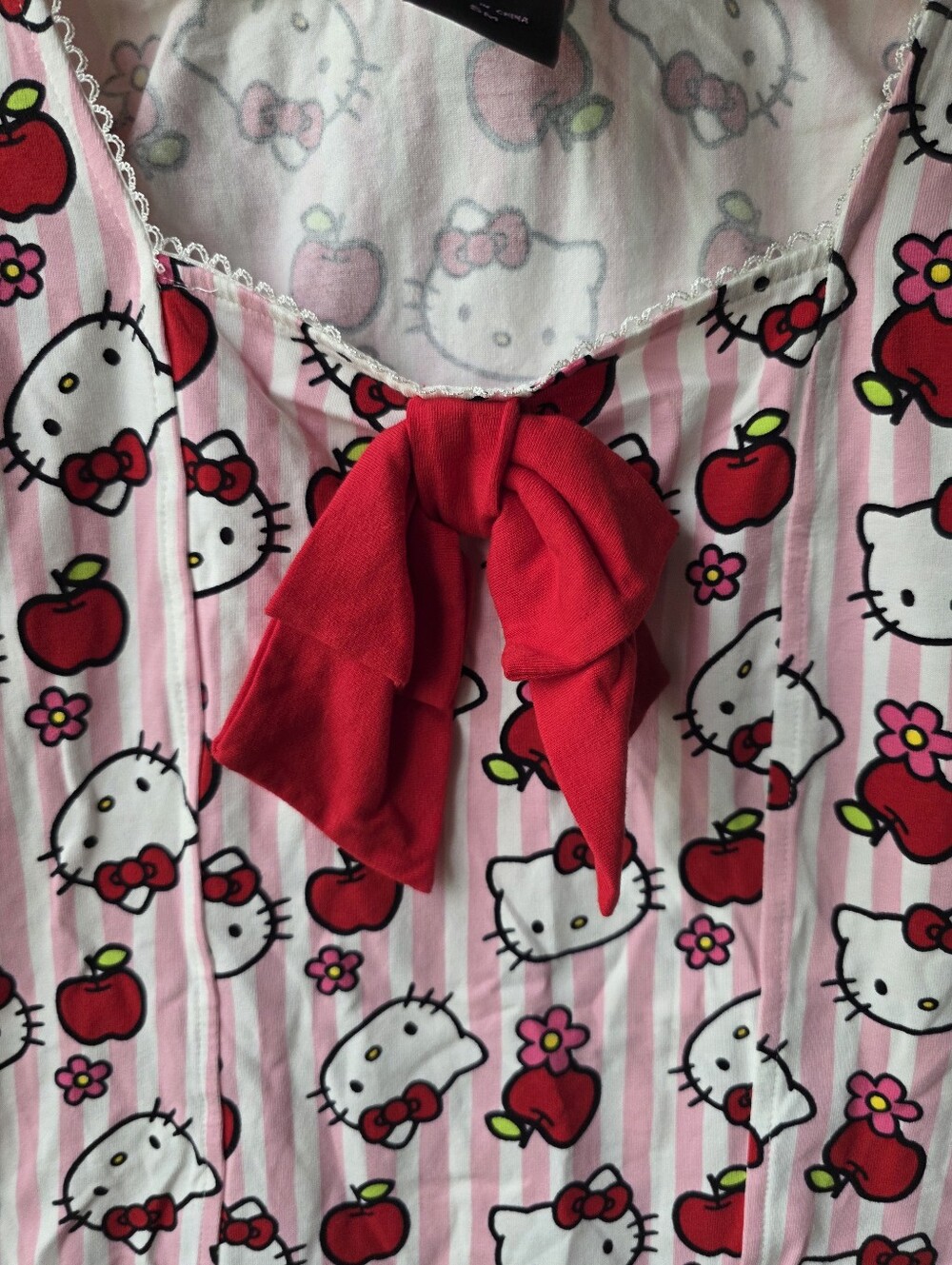 Hot Topic Hello Kitty Sanrio Y2K Pink Striped Blouse Top Apples Small Medium - Picture 6 of 11